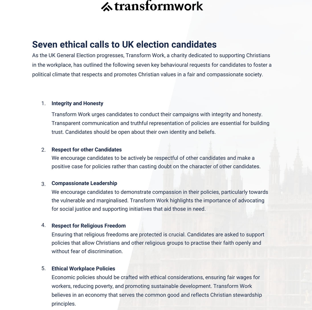 Seven ethical calls to UK elec