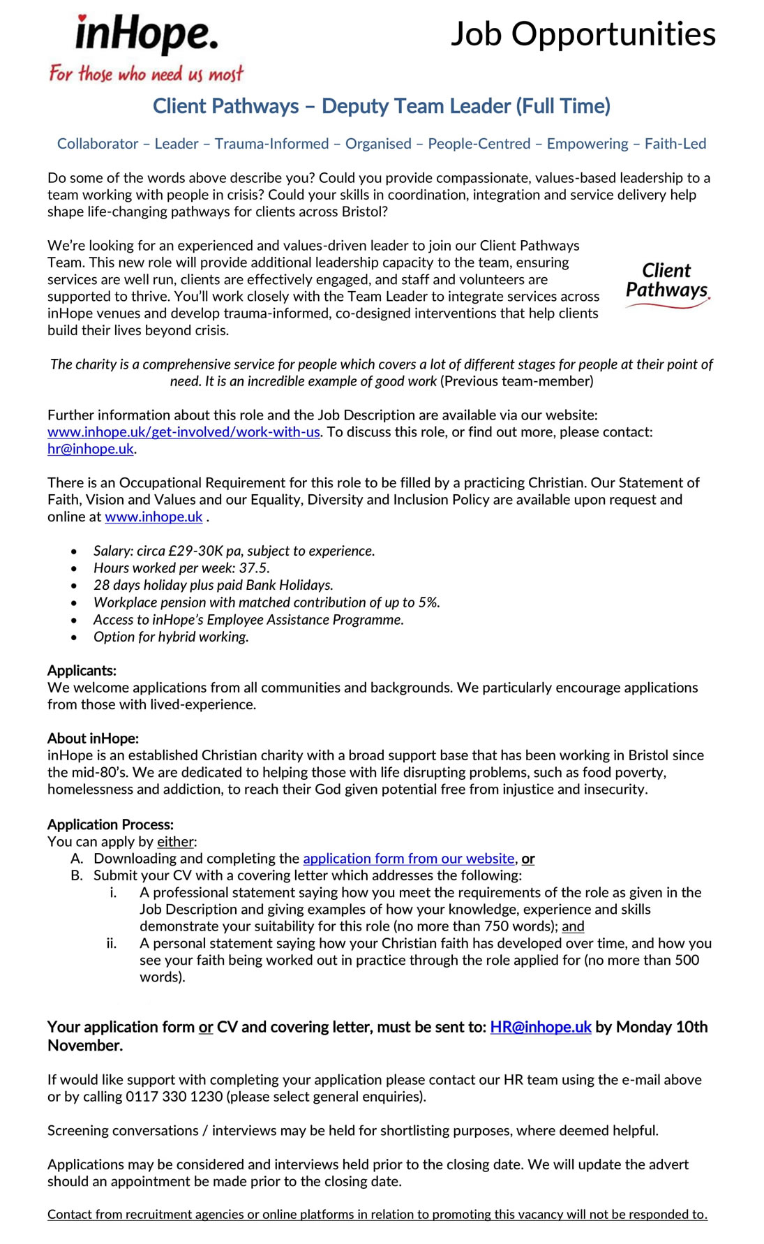 CP Deputy Team Leader advert -