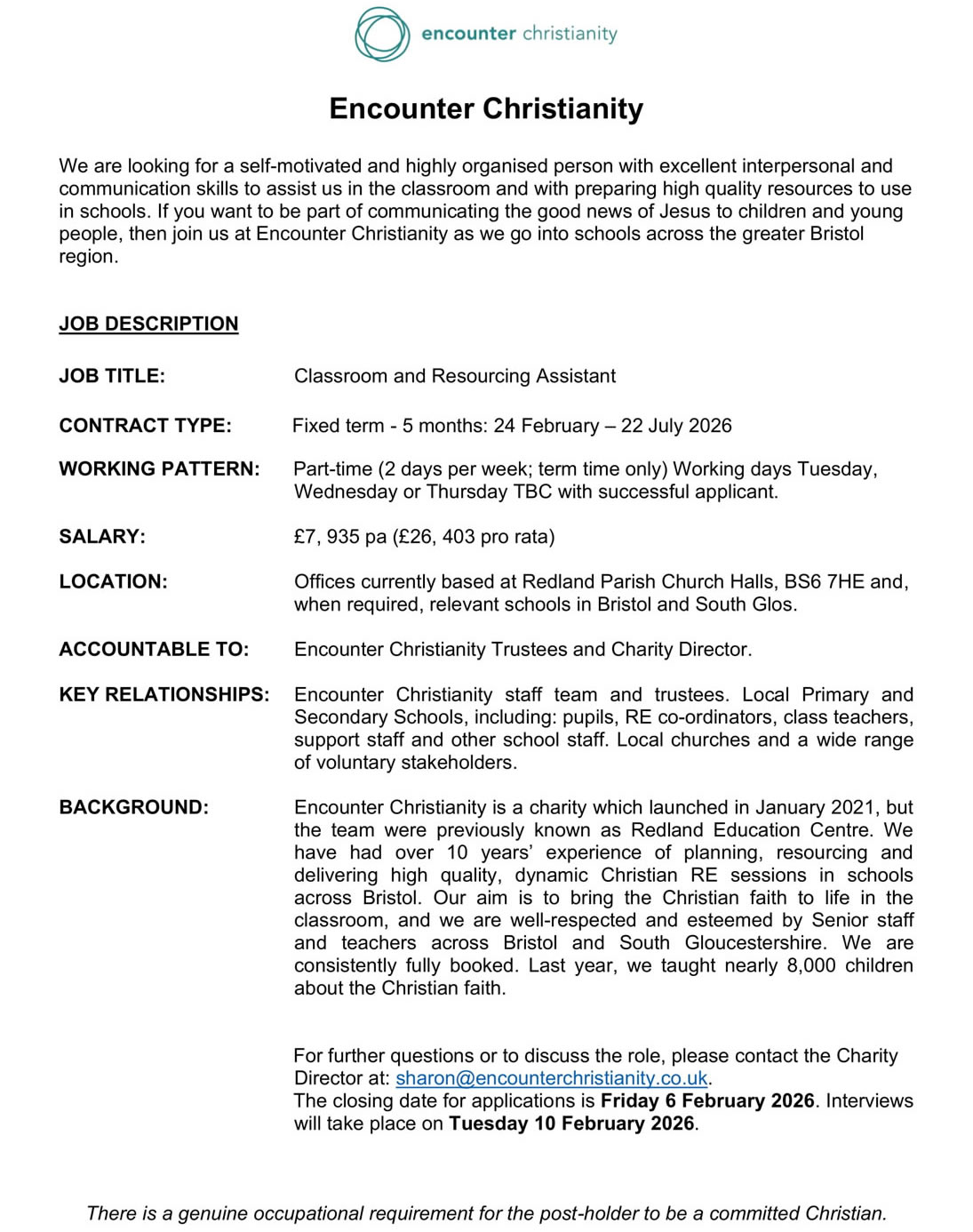 Classroom and Resourcing Assis